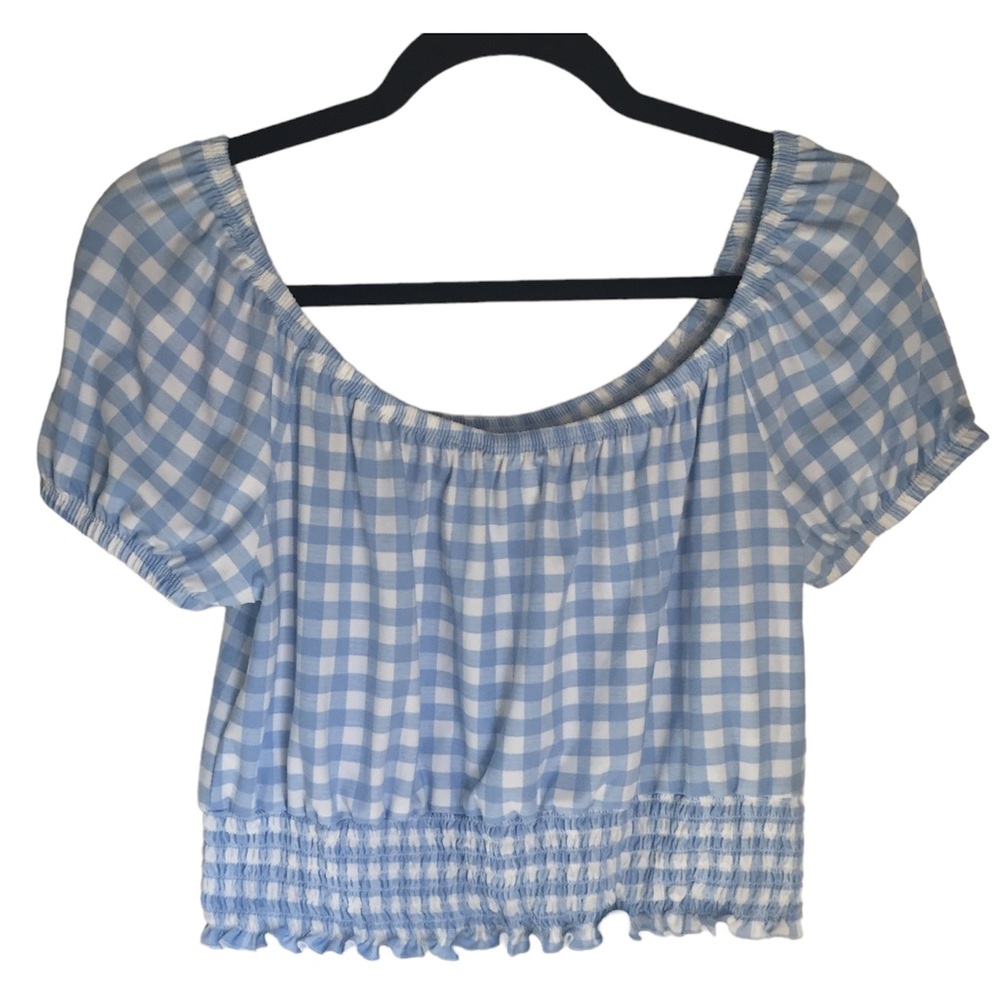 Blue and white gingham crop-top